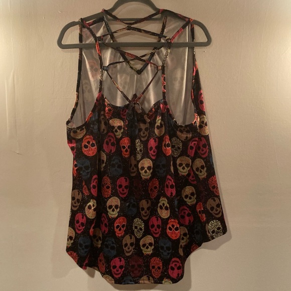 3X LOVEU.DEAR rainbow skull cage design v neck tank top black pink - Picture 6 of 8